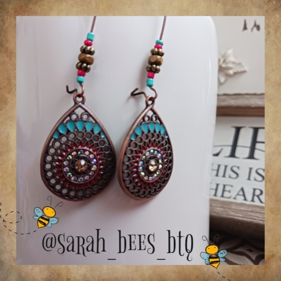 Beautiful Bohemian Dangling Copper Tone Earrings - Picture 2 of 4